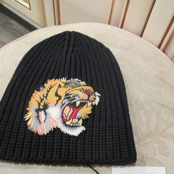 new GUCCI black WOOL Tiger Supreme beanie Sz M - Picture 4 of 13